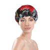 A Red rose Printed Shower Cap for Women Waterproof Bath Caps Reusable Double Layered Shower Hat Bathing Shower Caps for Men Ladies Spa Salon view 3