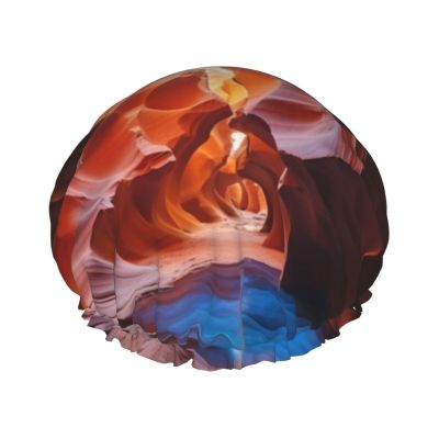 Antelope Canyon Printed Shower Cap for Women Waterproof Bath Caps Reusable Double Layered Shower Hat Bathing Shower Caps for Men Ladies Spa Salon