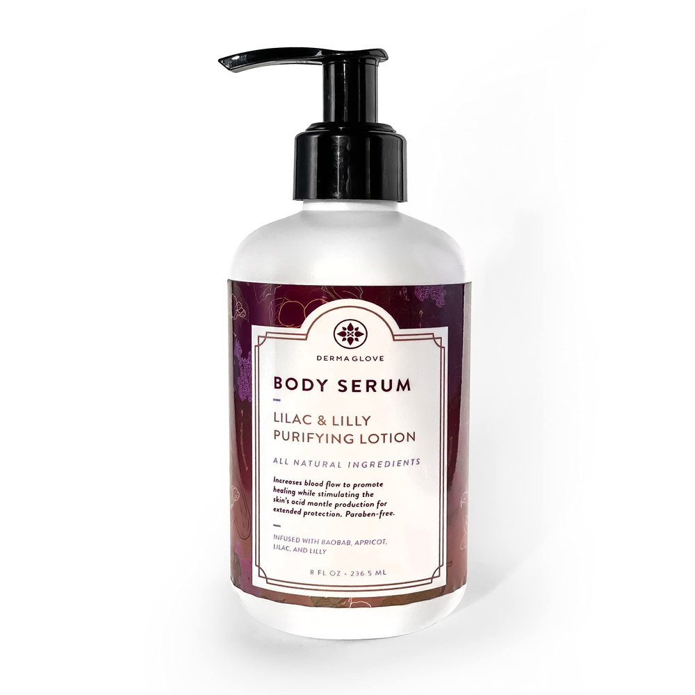 DERMAGLOVE Body Serum - Lilac and Lilly | Purifying Lotion | Dry Skin Moisturizer for Radiance & Youthful Glow | Rich in Antioxidants | Infused with Baobab, Apricot, Lilac and Lilly | 8 Fl Oz