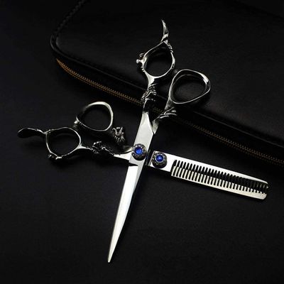 Professional Japan 440c 6 Blue gem Dragon Cut Hair Scissors Hair Cutting Barber Haircut thinning Shears Hairdressing Scissors