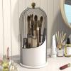 Emljkvp Makeup Brush Holder with Dustproof Cover 360 Rotating Makeup Brush Organizer for Vanity Bathroom, Grey view 1