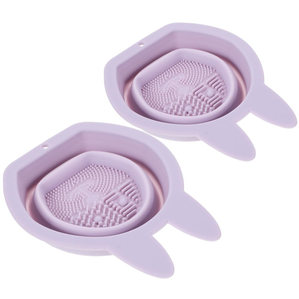 Beavorty 2pcs Silicone Rabbit-shaped Makeup Brush Cleaner Hanging Brush Wash Bowls for Easy Cleaning Soft Space-saving Design Light