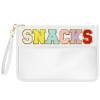 BOUBONI Chenille Letter Bag Clear Stuff Bag Flat Pouch Nylon and PVC Cosmetic Bags Travel Makeup Bag Zipper Pouches Toiletry Bag With Wristlet for Women Girls (White-Snacks) view 1