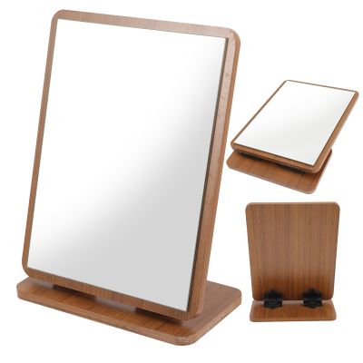 Cabilock Lighted Makeup Mirror Stand Wooden Vanity Desk Mirror Swivel for Bathroom Bedroom