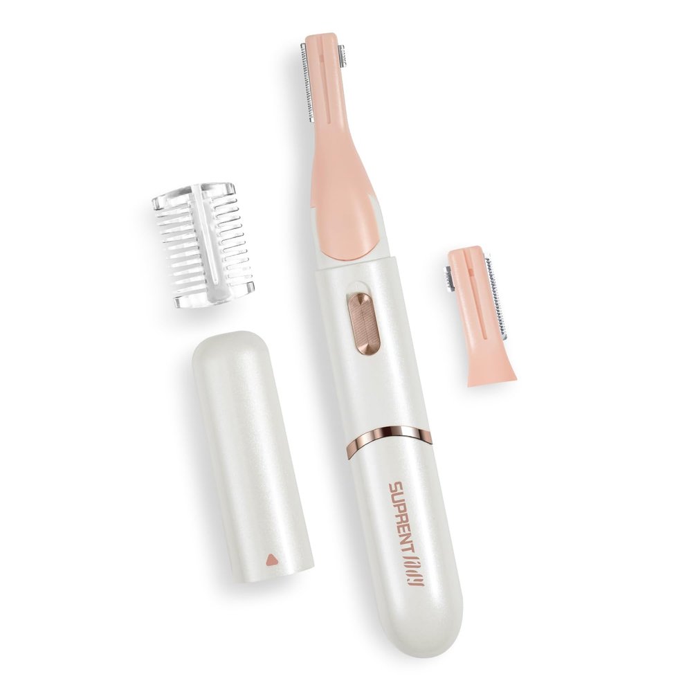 SUPRENT Women's Facial Hair Remover  Eyebrow Trimmer with Pivoting Head - Rechargeable Eyebrow Razor Painless Facial Trimmer on Lips, Cheeks, Ears, Neck and Chin - Easy Cleaning - White