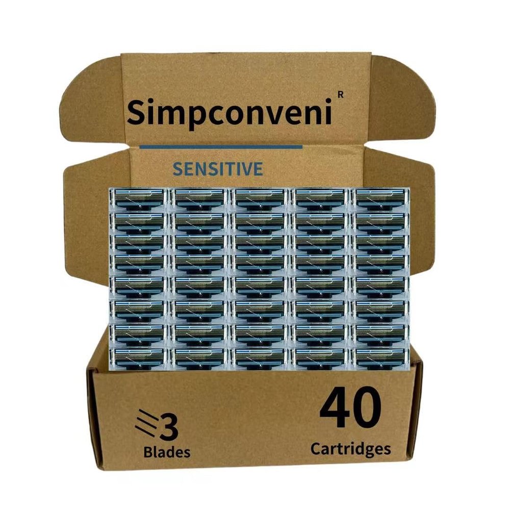 Limited time offer promotionALL-DAY SMOOTH: razor blades refills for men -compatible with mach 3 belonging to Simpconveni-Sensitive Skin Friendly, Non-Slip Design, 40 counts