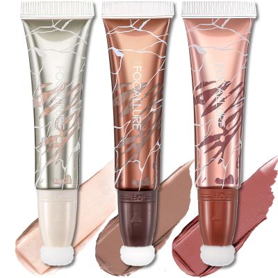 FOCALLURE 3 PCS Liquid Contour Stick,Moisturizing Highlighter,Blush and Bronzer,Silky Cream Contouring Pen with Soft Cushion Applicator,Long Lasting Face Illuminator Makeup,Bikini Beach
