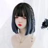 SCORRO Highlights Purple Gradient Blue Short Straight Wig, Fashionable Daily Wig Bobo Hair, Lolita Wigs with Bangs, Japanese Harajuku Jk Wig for Women Sweet Hot Girls (Gradient Blue Haze) view 2