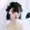 SCORRO Highlights Purple Gradient Blue Short Straight Wig, Fashionable Daily Wig Bobo Hair, Lolita Wigs with Bangs, Japanese Harajuku Jk Wig for Women Sweet Hot Girls (Gradient Blue Haze) view 3