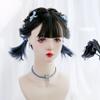 SCORRO Highlights Purple Gradient Blue Short Straight Wig, Fashionable Daily Wig Bobo Hair, Lolita Wigs with Bangs, Japanese Harajuku Jk Wig for Women Sweet Hot Girls (Gradient Blue Haze) view 4