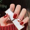 Christmas Press on Nails Short Square, Christmas Elk Snowflake Red Nose Design Fake Nails Glossy Nude Coffin Nails Tips Full Cover False Nails Winter Xmas Glue on Nails for Women and Girls 24Pcs view 1