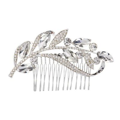 Beavorty Floral Rhinestone Hair Comb Clip for Brides Charming Leaf Design Hairpin Accessory for Weddings Engagements and Special Occasions Elegant Crystal Decor Wide
