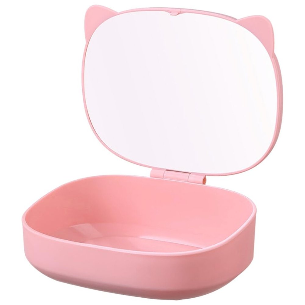 Alipis Makeup Box Mirror Cat Ear Hairpin Organizer Girls Jewelry Case Hair Tie Holder Travel Storage