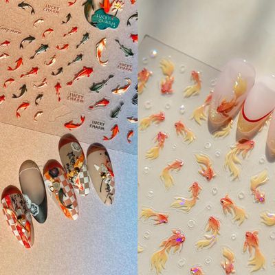 3Sheets Lucky Fish Nail Art Stickers 5D Embossed Koi Nail Decals for Women Girls Chinese Style Manicure Decoration Supplies (Lucky Fish)