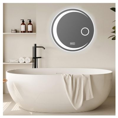 BZCKBZ Dimmable Makeup Mirror with Lights, 3 Color Light, Anti-Fog, Shatterproof, Led Bathroom Wall Mirror, Time Temperature Display(3/Demisting,90cm/35.4in)