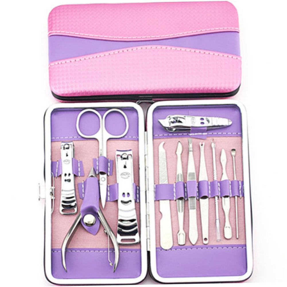 Beavorty 12pcs Stainless Steel Manicure Set for Men and Women Nail Trimmer Cuticle Clippers Scissors and Tweezers Portable Storage Case for Home and