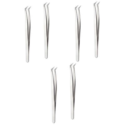 Healifty 6pcs Grafting Eyelash Tweezers High Precision Makeup Tools for Eyelash Extensions Silver Curved Straight Tip Tweezers for Isolation and Application for Professional Use