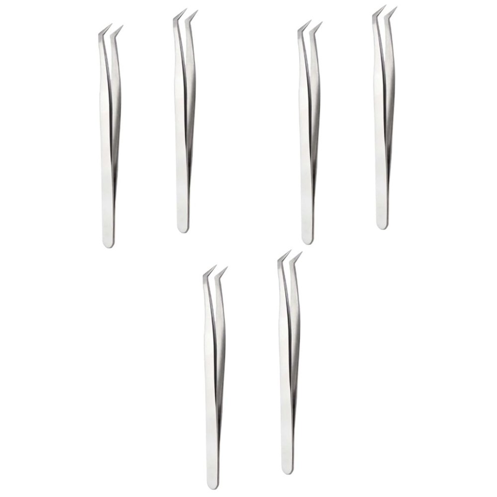 Healifty 6pcs Grafting Eyelash Tweezers High Precision Makeup Tools for Eyelash Extensions Silver Curved Straight Tip Tweezers for Isolation and Application for Professional Use