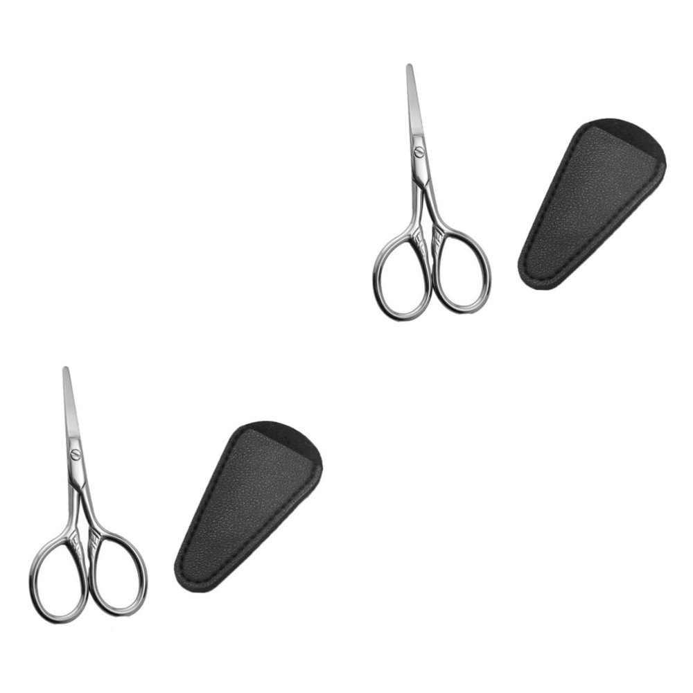 Healifty 2sets Portable Beard Scissors and Beauty Scissors for Precise Grooming Includes Pu Cover and Round Design for Home Salon and Barber Use