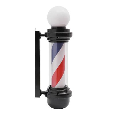 27 Inch Outdoor LED Barber Pole Light - Black White/Red White Blue Rotating Stripes LED Sign Light for Hair Salon Barber Shop,Outside Hair Salon Barber Shop Open Sign,Wall Mount (Red White Blue)