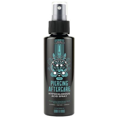 BASE LABORATORIES Piercing Aftercare Hypochlorous Acid Spray PRO - 8 OZ | Ear Piercing Cleaner | Saline Solution Piercing Aftercare - Saline Spray for Piercings, Bumps & Keloids | Ear, Nose, Belly