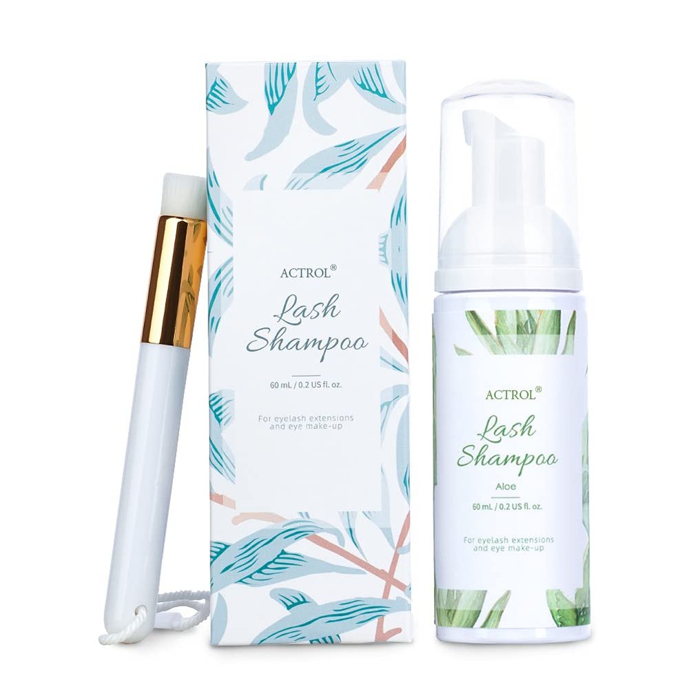ACTROL Eyelash Extension Cleanser 60ML Natural Lash Extension Shampoo Aloe Professional Eyelid Foaming Cleanser Paraben & Sulfate Free Non-lrritating with Salon and Home Care