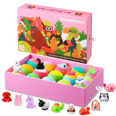 Jungle Adventure Bath Bombs for Kids 15 Scented Fizzy Bath Bombs with Surprise Land Animal Toys Inside, Colorful Bath Time Fun Gift Set, Gentle & Child-Safe, Perfect for Summer Fun & Birthday Gifts