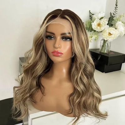 13x6 Blonde Highlight Wigs Ash Blonde Body Wave Lace Front Wig For Women HD Lace Wig Pre Plucked With Baby Hair 4/27 Ombre Colored Brazilian Wave Human Hair Wigs Natural Hairline 150% Density 20Inch