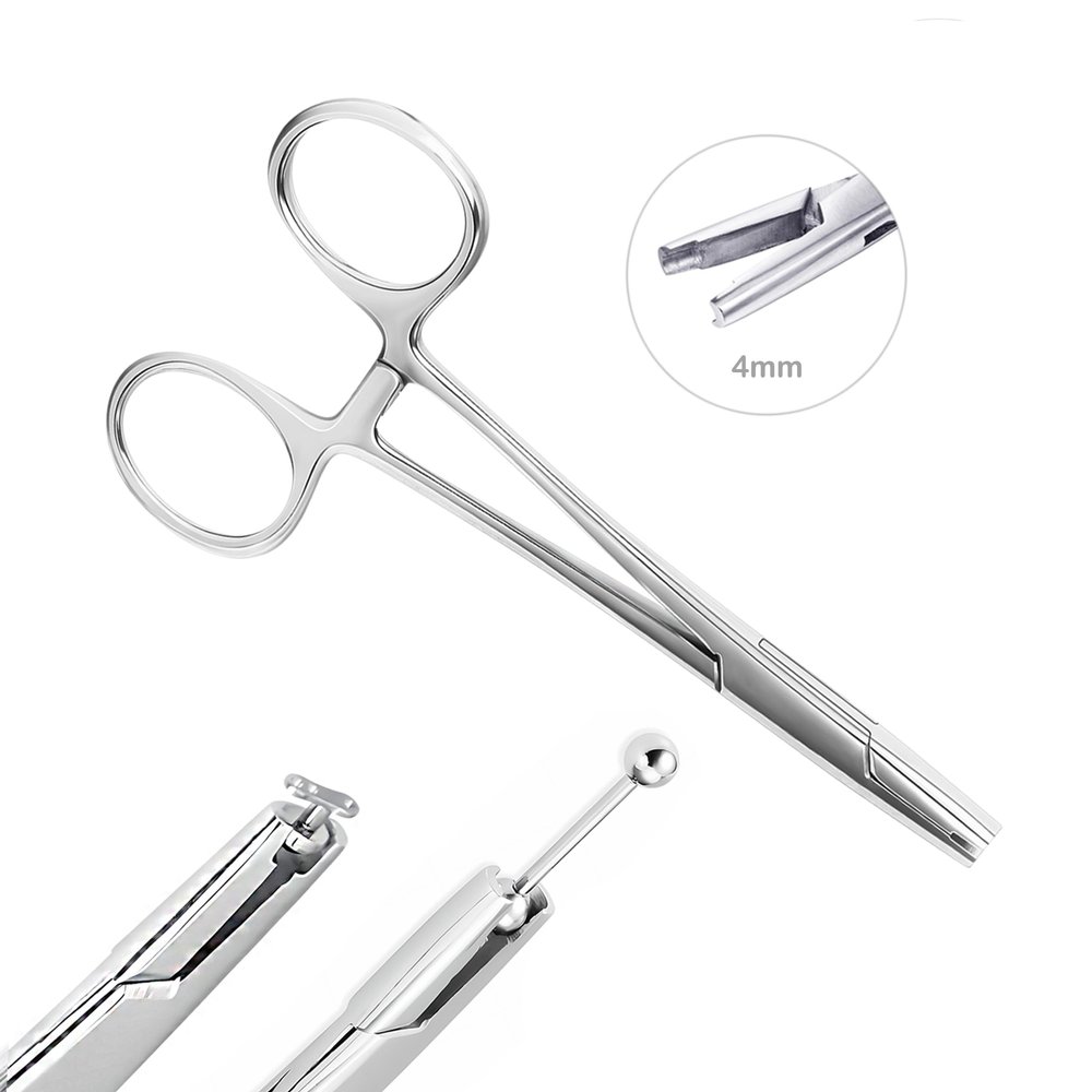 AccGin Piercing Clamps Ear Nose Septum Piercing Piercing Tool for All Piercings 316L Stainless Steel Ear Lip Nose Belly Navel Tongue Body Piercing Kit 4mm
