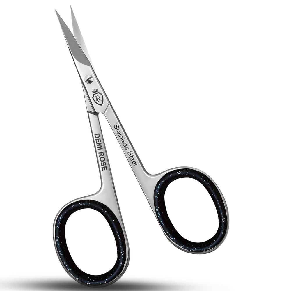 Nail Scissors Curved - Professional Stainless Steel Manicure, Grooming Scissors for eyebrow, Mustache, Nose Hair, Eyelash, Dry Skin - Cuticle Scissors with Rubber Inserts
