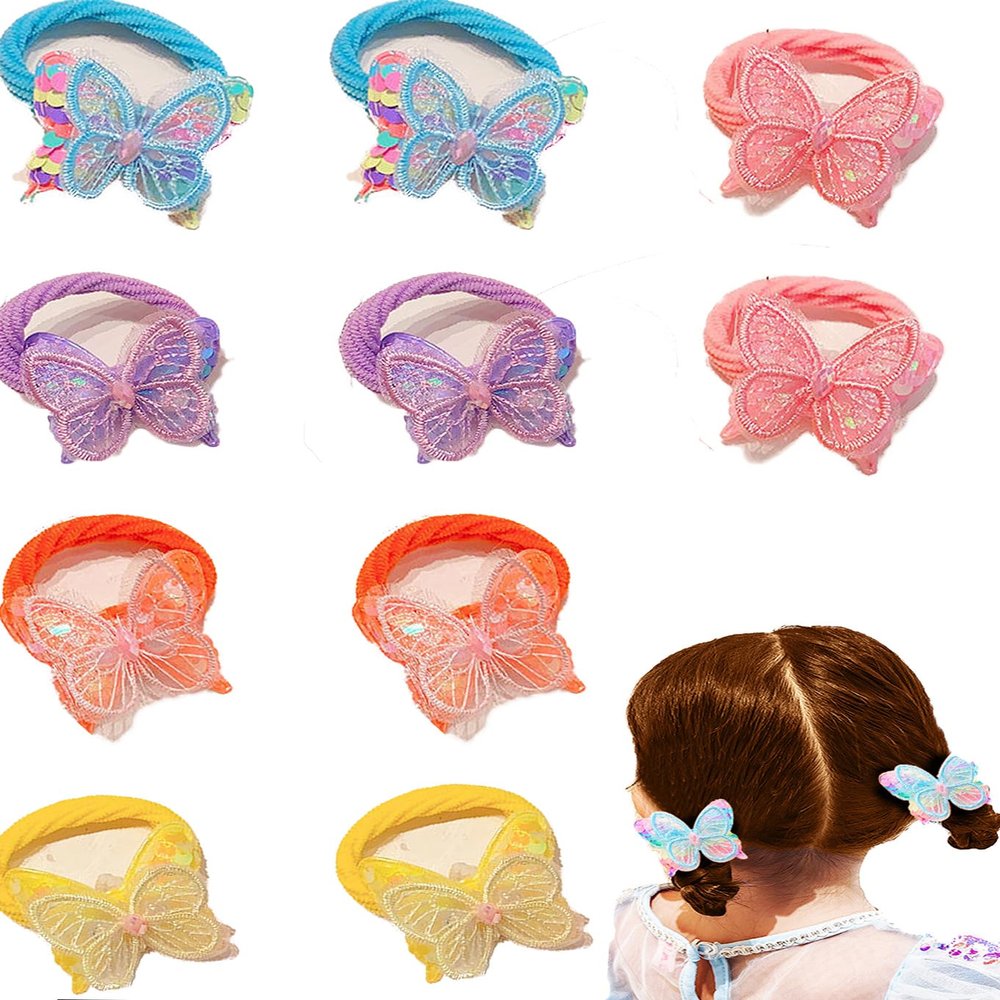 10 Pieces Cute Butterfly Hair Ties for Girls Elastic Rubber Bands Colorful Hair Scrunchies for Toddler Girls Kids Women Ponytail Holders Hair Accessories