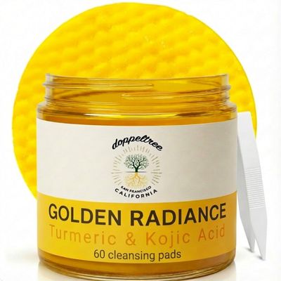 Doppeltree Kojic Acid Turmeric Cleansing Pads (60 thick pads), Face Scrub Exfoliation, Jiyu Dark Spot Reduction, Brightening and Clarifying - Helps Improve Skin Tone and Glow