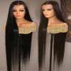32" Straight Lace Front Wigs Human Hair 180% Density 13x4 D Lace Front Wigs for Black Women 32inch Pre Plucked with Baby Hair Transparent Glueless Brazilian Straight Lace Frontal Wigs Natural HairLine view 1