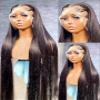 32" Straight Lace Front Wigs Human Hair 180% Density 13x4 D Lace Front Wigs for Black Women 32inch Pre Plucked with Baby Hair Transparent Glueless Brazilian Straight Lace Frontal Wigs Natural HairLine view 2