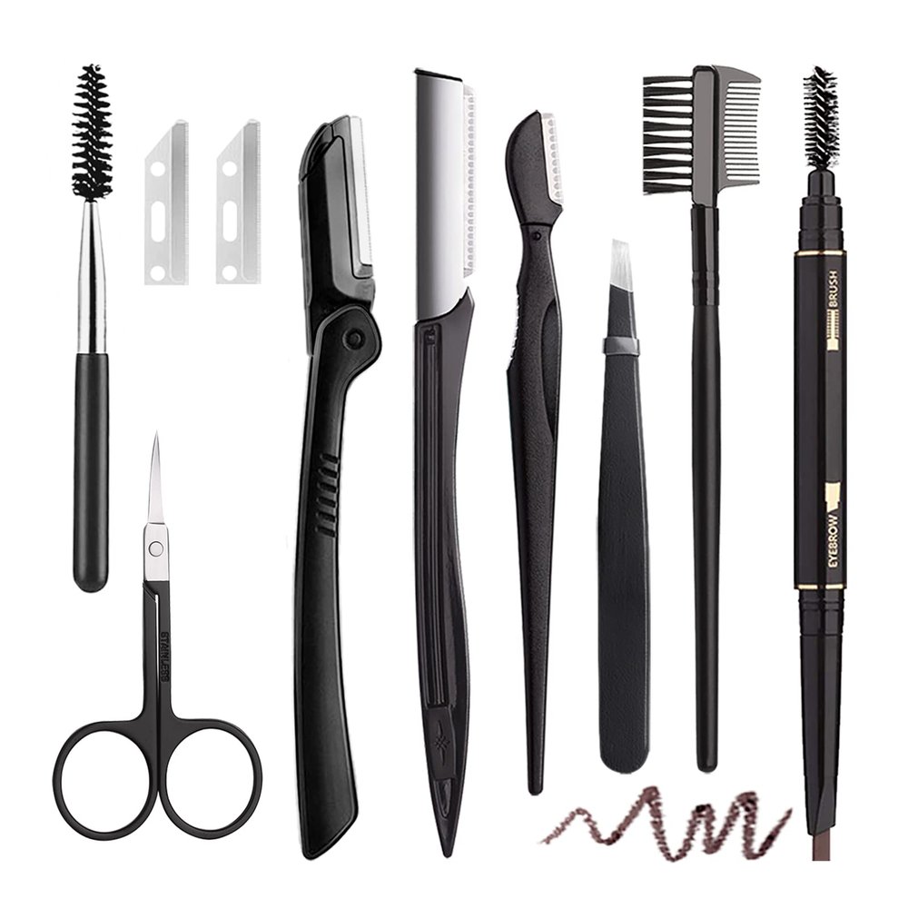 BOYI Eyebrow Grooming Kit for Women and Men, 9 in 1 Eyebrow Kit Including: Eyebrow Razor, Facial Razors, Eyebrow Comb, Eyebrow Scissors, Tweezers, Eyebrow Pencil, Eyebrow Brush, Lash Brush