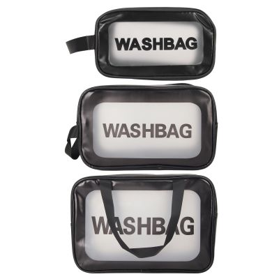 3pcs PVC Makeup Bag,Clear PVC Makeup Kits Organizer Make up Set Bag,Clear Cosmetic Bag PVC Plastic Zippered Pouches Portable Toiletry Bags for Men Women Black
