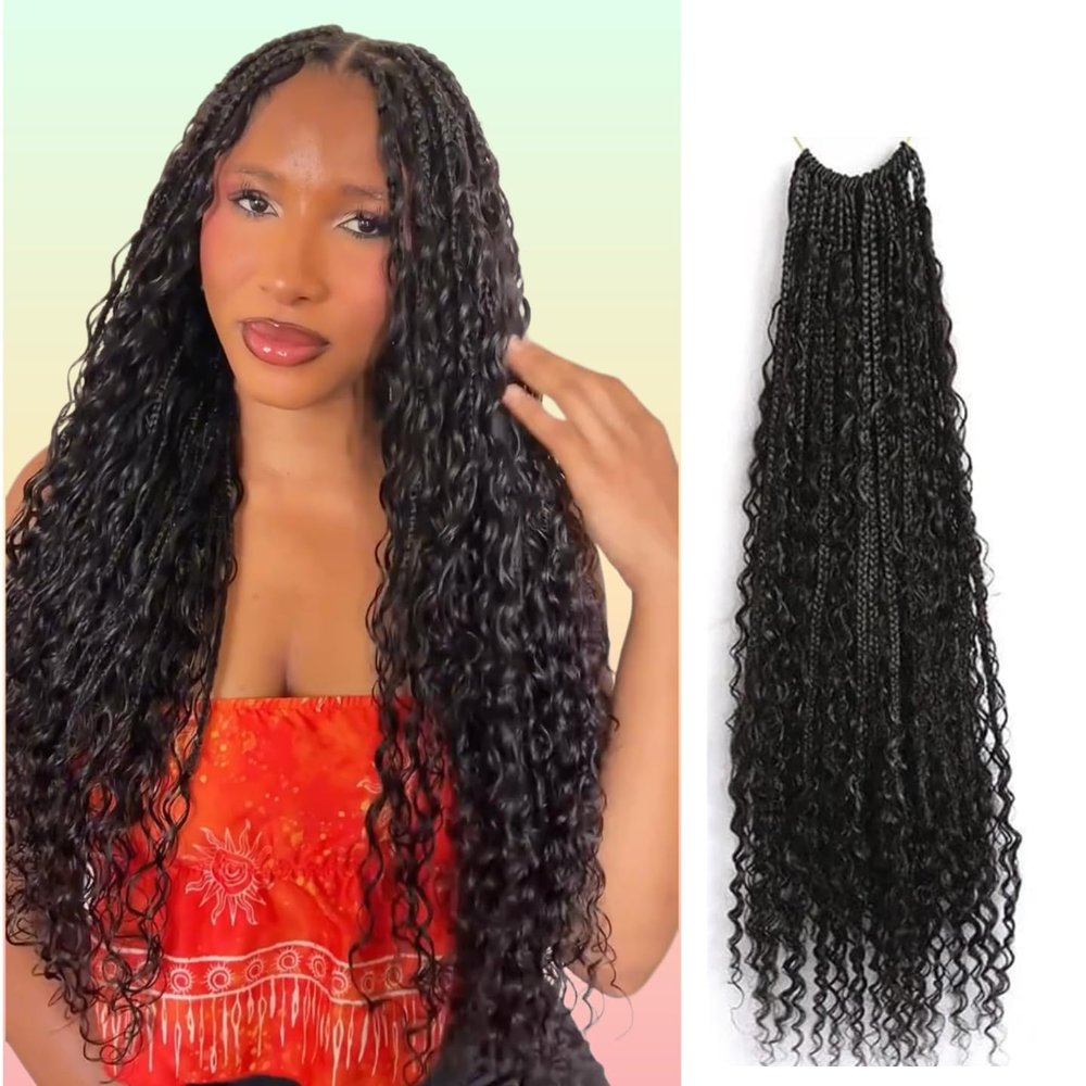 Goddess Box Crochet Hair Bohemian Braids Braiding Hair Box Braids with Curly Ends Pre-looped Synthetic Crochet Hair for Women 14 inch 3pack/120strands