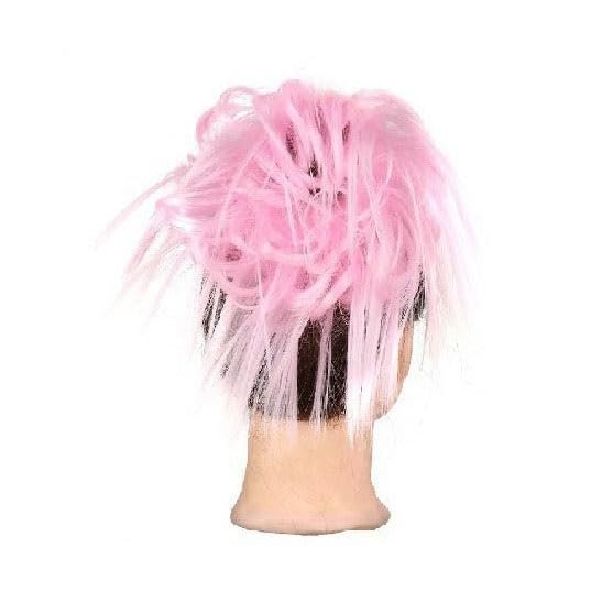 Messy Hair Bun Tousled Updo Messy Bun Hair Piece Straight Curly Mix Ponytail Extensions Fake Synthetic Elastic Band Scrunchies Hairpiece for Women Girls Bun Hair Piece for Women(Q17 Light Pink)