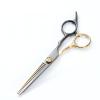 6.0 inch Black gold professional barber hairdressing scissors to cut bangs, flat tooth scissors, thinning scissors set tool, hair scissors (Black gold Dental scissors) view 1