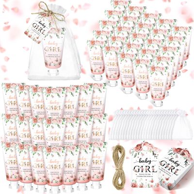 Dansib 48 Sets Winter Baby Shower Hand Cream Gift Party Favors for Guests Gift Bulk Mini Travel Size Hand Lotion Set for Guests(Baby Girl)