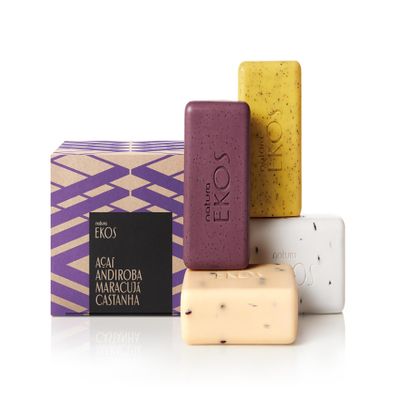 Natura - Exfoliating Bar Soap Gift Set (4 Pack) Brazil Nut, Andiroba, Aa & Passion Fruit - 100% Vegetable Oils, Vegan & Fair-Trade, Gentle Exfoliation, Brazilian Beauty Secrets - 3.5oz (100g)