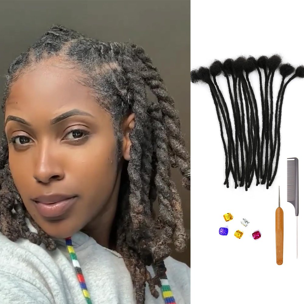 0.4cm & 0.6cm Width, 4-14 Inches10, 30, 60, 100 Strands Options 100% Real Human Hair Dreadlock Extensions for Men/Women/Kids, Handmade Permanent Loc Extension Bundles (0.6cm, 8inches, 100Strands)