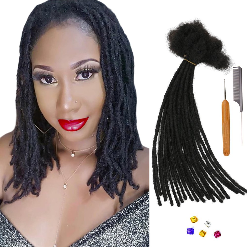 0.4cm & 0.6cm Width, 4-14 Inches10, 30, 60, 100 Strands Options 100% Real Human Hair Dreadlock Extensions for Men/Women/Kids, Handmade Permanent Loc Extension Bundles (0.4cm, 10inches, 60Strands)