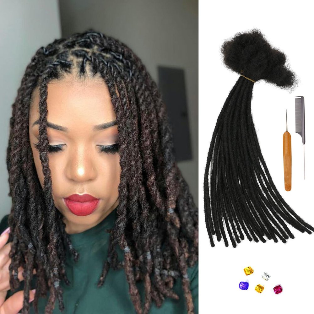 0.4cm & 0.6cm Width, 4-14 Inches10, 30, 60, 100 Strands Options 100% Real Human Hair Dreadlock Extensions for Men/Women/Kids, Handmade Permanent Loc Extension Bundles (0.4cm, 10inches, 30Strands)