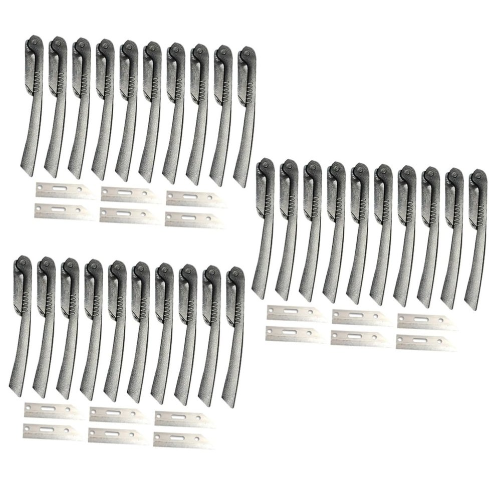 Beavorty 3sets Foldable Eyebrow Stainless Steel Trimmer with Replaceable Blades for Precise Eyebrow Shaping Portable Makeup Tool for Travel Black