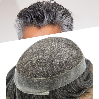 Mens Toupee Human Hair Toupee for Men Hair Replacement Swiss Lace Hair System for Men Hair Pieces Clear Poly Hairpiece Protesis Capilar Para Hombre #1B40 Off Black+40% Gray 10''x8''