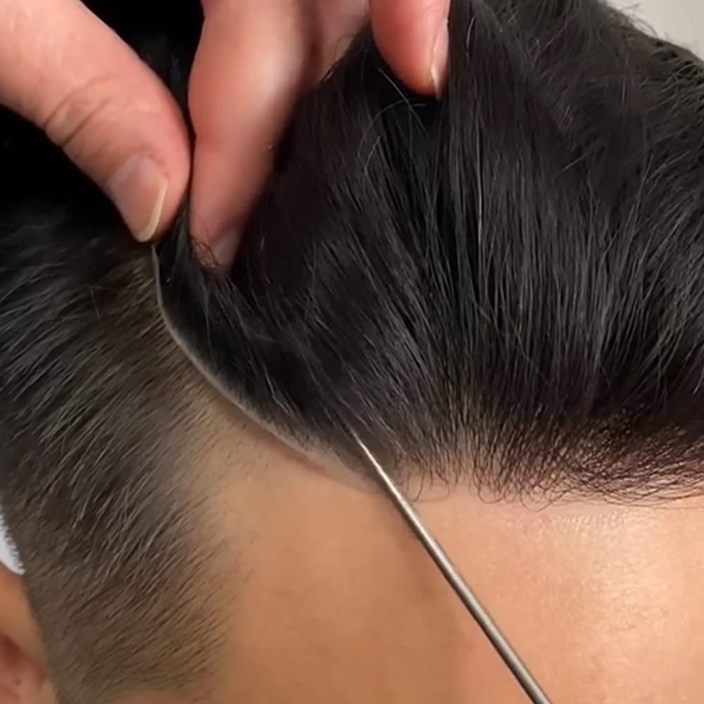 Mens Toupee Human Hair Toupee for Men Hair Replacement Swiss Lace Hair System for Men Hair Pieces Clear Poly Hairpiece Protesis Capilar Para Hombre #1B20 Off Black+20% Gray 9''x7''
