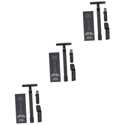 Beaupretty 3sets Beard Razor for Men Manual Razor Double-edged Blades Brush Traditional Shaver for Home Travel