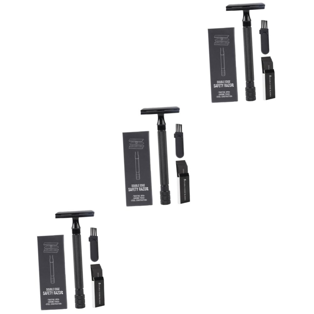 Beaupretty 3sets Beard Razor for Men Manual Razor Double-edged Blades Brush Traditional Shaver for Home Travel