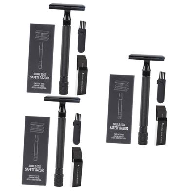 Beavorty 3sets Manual Beard Shaver Old Type Razor Double Razor Blade for Men Made of Quality Materials for Easy Use and Cleaning for Travel